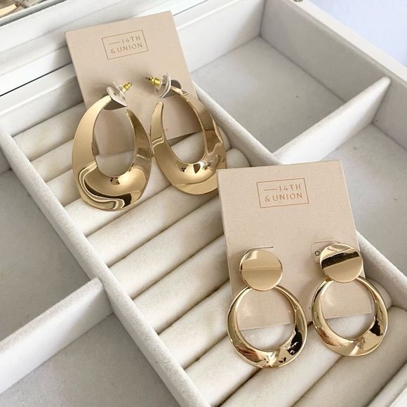 Set of 2 14th and Union statement jewelry ✨ Gold party earrings from Nordstroms - Picture 1 of 3